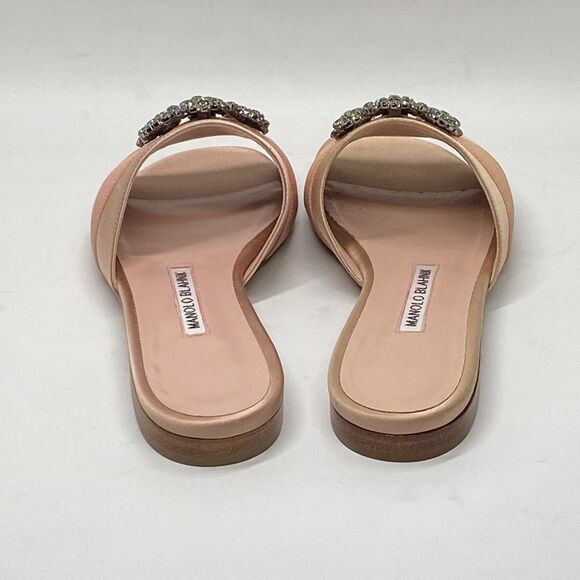 Manolo Blahnik Beige Satin Jewel Buckled Flat Sandals size 37 - Picture 11 of 15